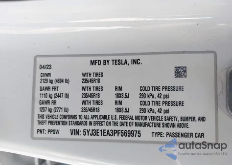 2023 Tesla Model 3 Rear-Wheel Drive from USA, damaged, VIN 5YJ3E1EA3PF569975